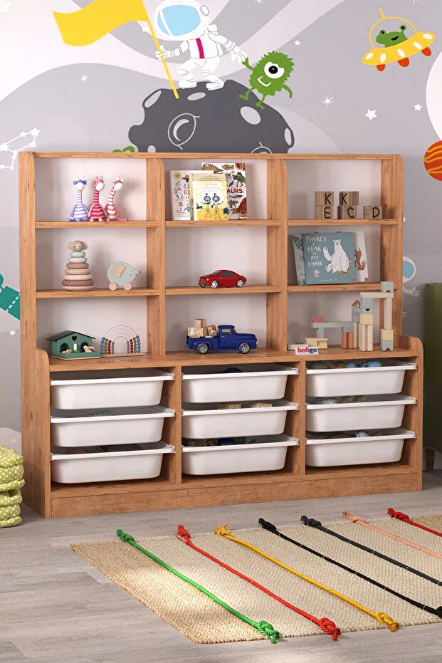 Almina 9 Sepetli 9 Raflı Dolap Çok Amaçlı Dolap Oyuncak Dolabı Almina Beyaz